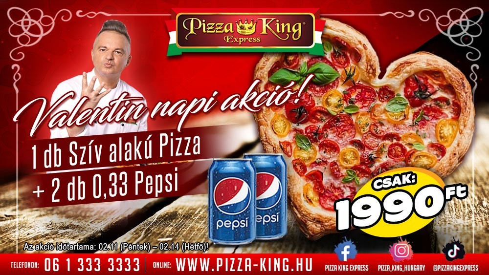 Szív alakú pizza + pepsi