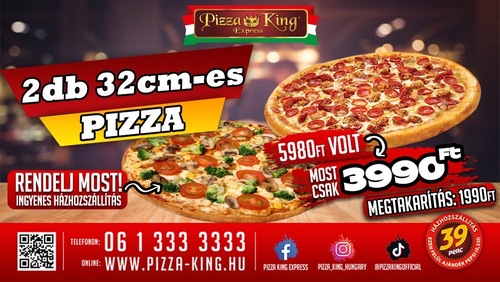 Pizza King 7 - 2db 32cm pizza akció - Szuper ajánlat - Online order