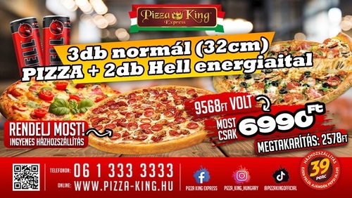 Pizza King 7 - 3 db normál pizza 2hell energiaital - Szuper ajánlat - Online order