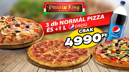 Pizza King 7 - 3 db normál pizza 1 literes Pepsivel - Szuper ajánlat - Online rendelés