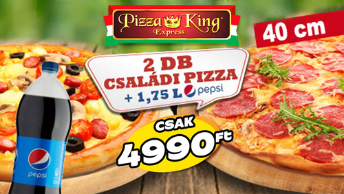 Pizza King 10 - 2 darab Családi pizza 1,75 literes Pepsivel - Szuper ajánlat - Online rendelés