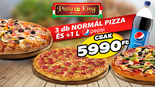 Pizza King 11 - 3 db normál pizza 1 literes Pepsivel - Szuper ajánlat - Online rendelés