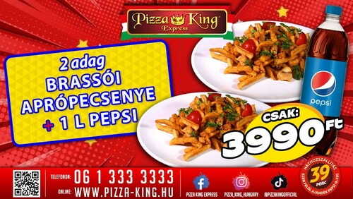 Pizza King 7 - 2 adag brassói +1l pepsi - Szuper ajánlat - Online rendelés