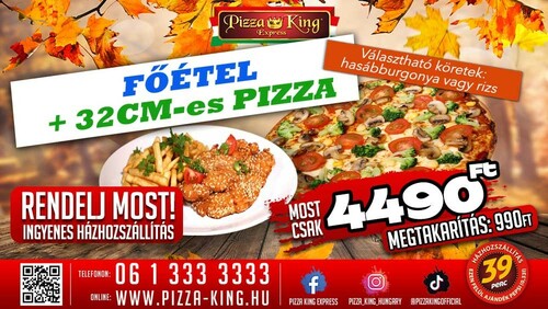 Pizza King 3 - Pizza és Főétel ajánlat - Szuper ajánlat - Online rendelés